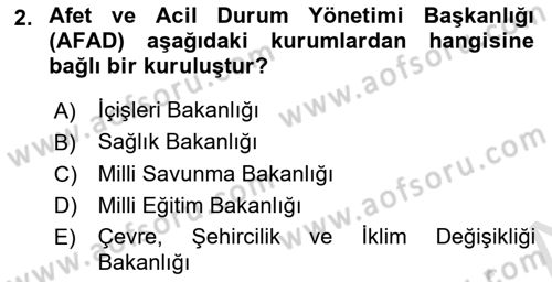 Temel Afet Bilgisi Dersi 2023 - 2024 Yılı (Vize) Ara Sınav Soruları 2. Soru