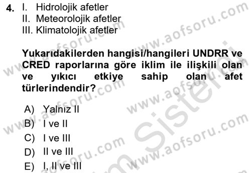 Temel Afet Bilgisi Dersi 2023 - 2024 Yılı (Vize) Ara Sınav Soruları 4. Soru