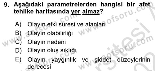 Temel Afet Bilgisi Dersi 2023 - 2024 Yılı (Vize) Ara Sınav Soruları 9. Soru