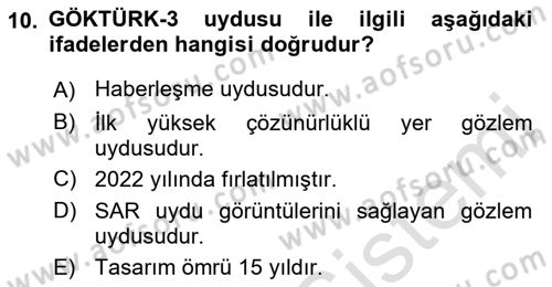 Temel Afet Bilgisi Dersi 2023 - 2024 Yılı (Final) Dönem Sonu Sınav Soruları 10. Soru