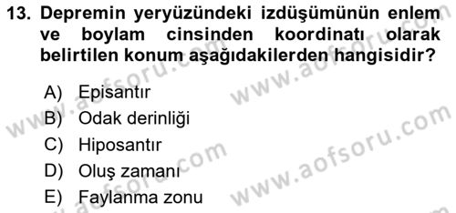Temel Afet Bilgisi Dersi 2023 - 2024 Yılı Yaz Okulu Sınav Soruları 13. Soru