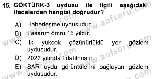Temel Afet Bilgisi Dersi 2023 - 2024 Yılı Yaz Okulu Sınav Soruları 15. Soru