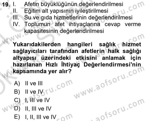 Temel Afet Bilgisi Dersi 2023 - 2024 Yılı Yaz Okulu Sınav Soruları 19. Soru