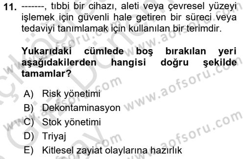 Temel Afet Bilgisi Dersi 2024 - 2025 Yılı (Vize) Ara Sınav Soruları 11. Soru