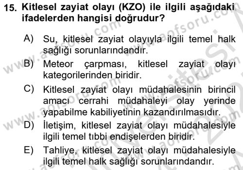 Temel Afet Bilgisi Dersi 2024 - 2025 Yılı (Vize) Ara Sınav Soruları 15. Soru