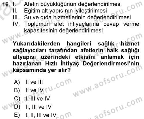 Temel Afet Bilgisi Dersi 2024 - 2025 Yılı (Vize) Ara Sınav Soruları 16. Soru