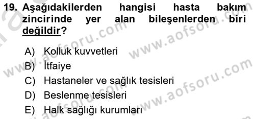 Temel Afet Bilgisi Dersi 2024 - 2025 Yılı (Vize) Ara Sınav Soruları 19. Soru