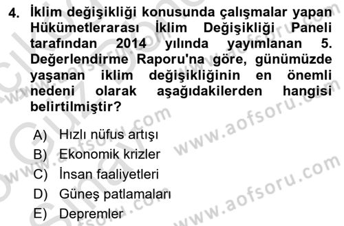 Temel Afet Bilgisi Dersi 2024 - 2025 Yılı (Vize) Ara Sınav Soruları 4. Soru