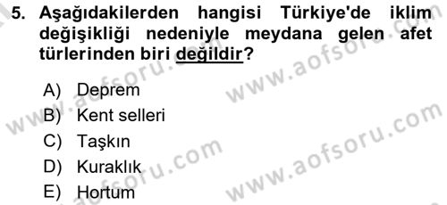 Temel Afet Bilgisi Dersi 2024 - 2025 Yılı (Vize) Ara Sınav Soruları 5. Soru