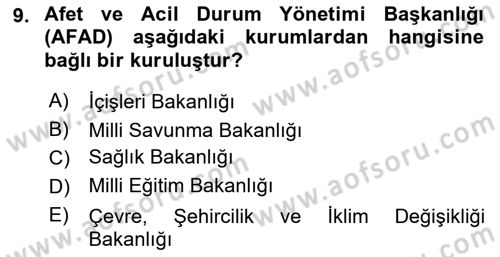 Temel Afet Bilgisi Dersi 2024 - 2025 Yılı (Vize) Ara Sınav Soruları 9. Soru