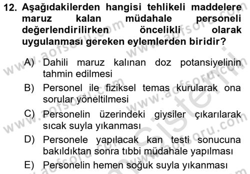 Temel Afet Bilgisi Dersi 2024 - 2025 Yılı (Final) Dönem Sonu Sınav Soruları 12. Soru