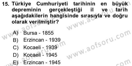 Temel Afet Bilgisi Dersi 2024 - 2025 Yılı (Final) Dönem Sonu Sınav Soruları 15. Soru