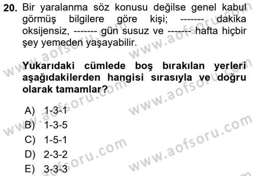 Temel Afet Bilgisi Dersi 2024 - 2025 Yılı (Final) Dönem Sonu Sınav Soruları 20. Soru