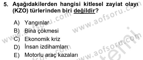 Temel Afet Bilgisi Dersi 2024 - 2025 Yılı (Final) Dönem Sonu Sınav Soruları 5. Soru