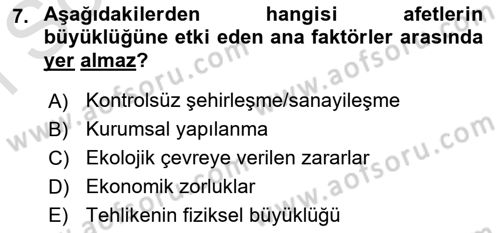 Temel Afet Bilgisi Dersi 2024 - 2025 Yılı (Final) Dönem Sonu Sınav Soruları 7. Soru