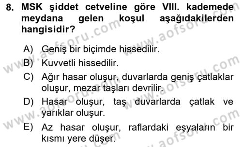 Temel Afet Bilgisi Dersi 2024 - 2025 Yılı (Final) Dönem Sonu Sınav Soruları 8. Soru