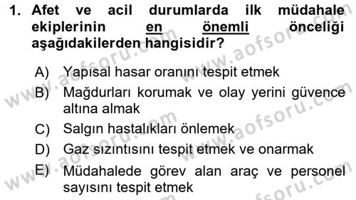 Temel Afet Bilgisi Dersi 2024 - 2025 Yılı Yaz Okulu Sınav Soruları 1. Soru