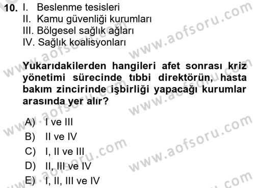 Temel Afet Bilgisi Dersi 2024 - 2025 Yılı Yaz Okulu Sınav Soruları 10. Soru