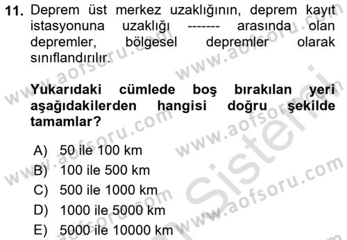 Temel Afet Bilgisi Dersi 2024 - 2025 Yılı Yaz Okulu Sınav Soruları 11. Soru