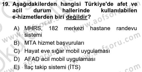 Temel Afet Bilgisi Dersi 2024 - 2025 Yılı Yaz Okulu Sınav Soruları 19. Soru