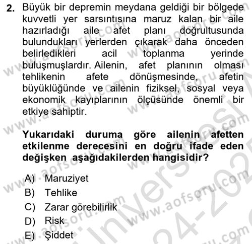 Temel Afet Bilgisi Dersi 2024 - 2025 Yılı Yaz Okulu Sınav Soruları 2. Soru