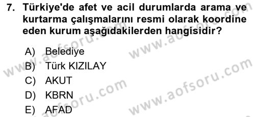 Temel Afet Bilgisi Dersi 2024 - 2025 Yılı Yaz Okulu Sınav Soruları 7. Soru