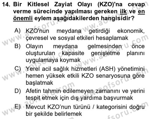 Temel Afet Bilgisi Dersi 2025 - 2026 Yılı (Vize) Ara Sınav Soruları 14. Soru