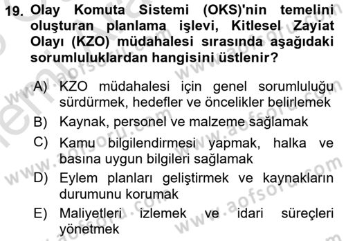 Temel Afet Bilgisi Dersi 2025 - 2026 Yılı (Vize) Ara Sınav Soruları 19. Soru