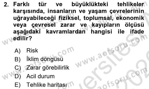 Temel Afet Bilgisi Dersi 2025 - 2026 Yılı (Vize) Ara Sınav Soruları 2. Soru