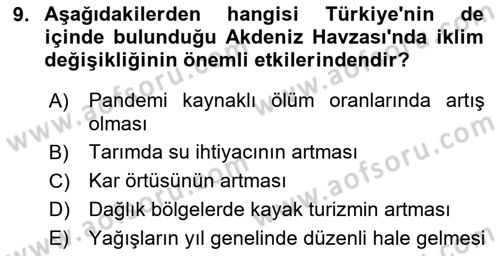 Temel Afet Bilgisi Dersi 2025 - 2026 Yılı (Vize) Ara Sınav Soruları 9. Soru