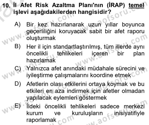 Temel Afet Bilgisi Dersi 2025 - 2026 Yılı (Final) Dönem Sonu Sınav Soruları 10. Soru