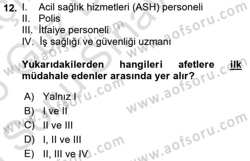 Temel Afet Bilgisi Dersi 2025 - 2026 Yılı (Final) Dönem Sonu Sınav Soruları 12. Soru