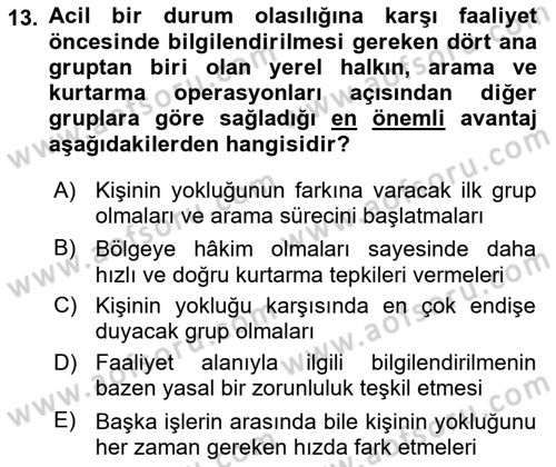 Temel Afet Bilgisi Dersi 2025 - 2026 Yılı (Final) Dönem Sonu Sınav Soruları 13. Soru