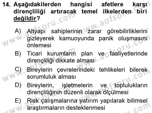 Temel Afet Bilgisi Dersi 2025 - 2026 Yılı (Final) Dönem Sonu Sınav Soruları 14. Soru