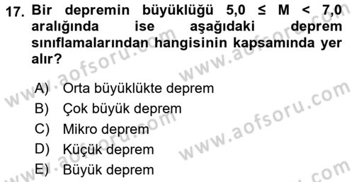 Temel Afet Bilgisi Dersi 2025 - 2026 Yılı (Final) Dönem Sonu Sınav Soruları 17. Soru