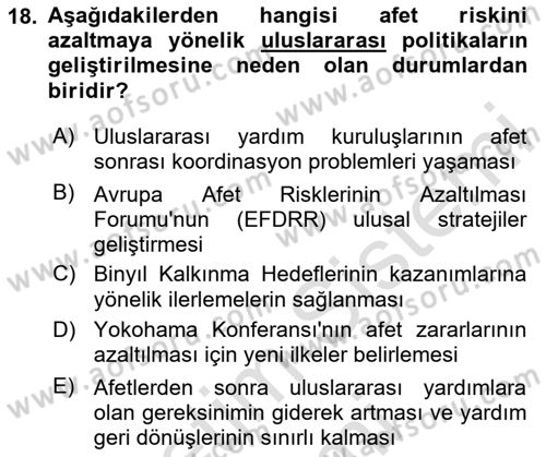 Temel Afet Bilgisi Dersi 2025 - 2026 Yılı (Final) Dönem Sonu Sınav Soruları 18. Soru