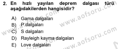 Temel Afet Bilgisi Dersi 2025 - 2026 Yılı (Final) Dönem Sonu Sınav Soruları 2. Soru