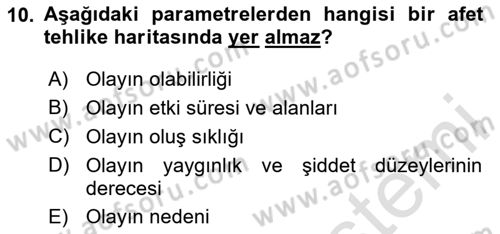 Temel Afet Bilgisi Dersi 2025 - 2026 Yılı Yaz Okulu Sınav Soruları 10. Soru