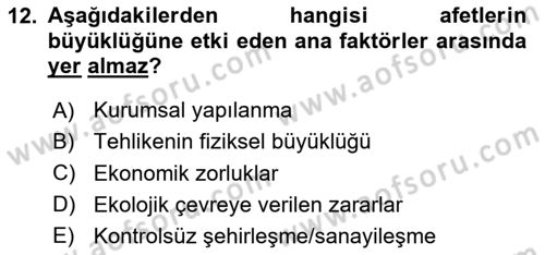 Temel Afet Bilgisi Dersi 2025 - 2026 Yılı Yaz Okulu Sınav Soruları 12. Soru