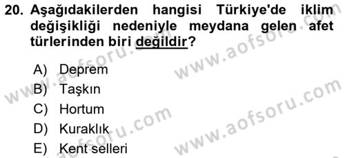 Temel Afet Bilgisi Dersi 2025 - 2026 Yılı Yaz Okulu Sınav Soruları 20. Soru