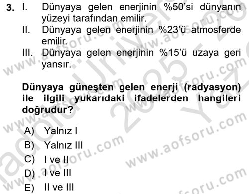 Temel Afet Bilgisi Dersi 2025 - 2026 Yılı Yaz Okulu Sınav Soruları 3. Soru