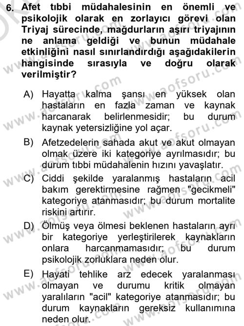 Temel Afet Bilgisi Dersi 2025 - 2026 Yılı Yaz Okulu Sınav Soruları 6. Soru