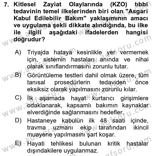 Temel Afet Bilgisi Dersi 2025 - 2026 Yılı Yaz Okulu Sınav Soruları 7. Soru