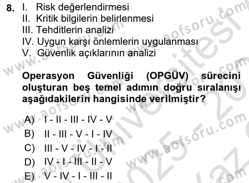 Temel Afet Bilgisi Dersi 2025 - 2026 Yılı Yaz Okulu Sınav Soruları 8. Soru