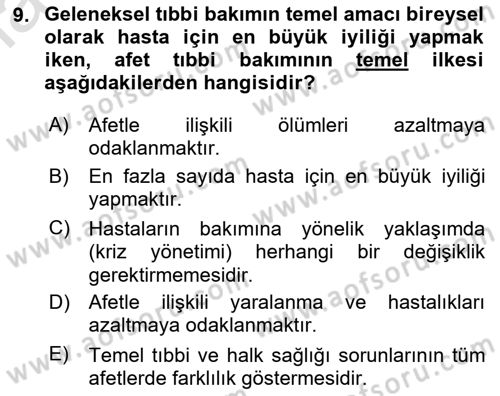 Temel Afet Bilgisi Dersi 2025 - 2026 Yılı Yaz Okulu Sınav Soruları 9. Soru