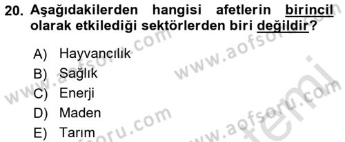 Afet Psikolojisi ve Sosyolojisi Dersi 2018 - 2019 Yılı 3 Ders Sınav Soruları 20. Soru