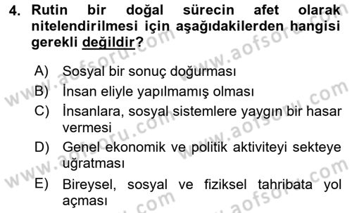 Afet Psikolojisi ve Sosyolojisi Dersi 2018 - 2019 Yılı 3 Ders Sınav Soruları 4. Soru