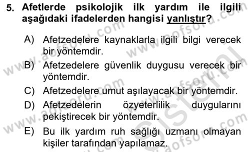 Afet Psikolojisi ve Sosyolojisi Dersi 2018 - 2019 Yılı 3 Ders Sınav Soruları 5. Soru