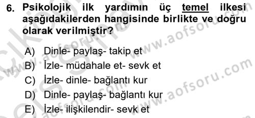 Afet Psikolojisi ve Sosyolojisi Dersi 2018 - 2019 Yılı 3 Ders Sınav Soruları 6. Soru