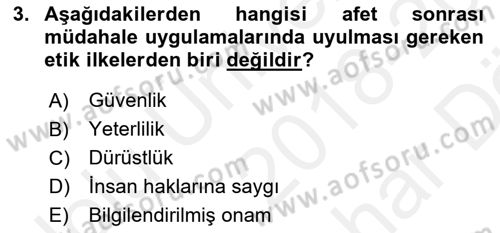 Afet Psikolojisi ve Sosyolojisi Dersi 2018 - 2019 Yılı (Vize) Ara Sınav Soruları 3. Soru